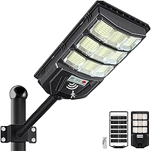Outdoor Solar Street Light, 1200W LED Large Solar Parking Light Waterproof with Motion Sensor and Remote Control, 8500K Outdoor Security Light for Yard and Parking (1PACK)
