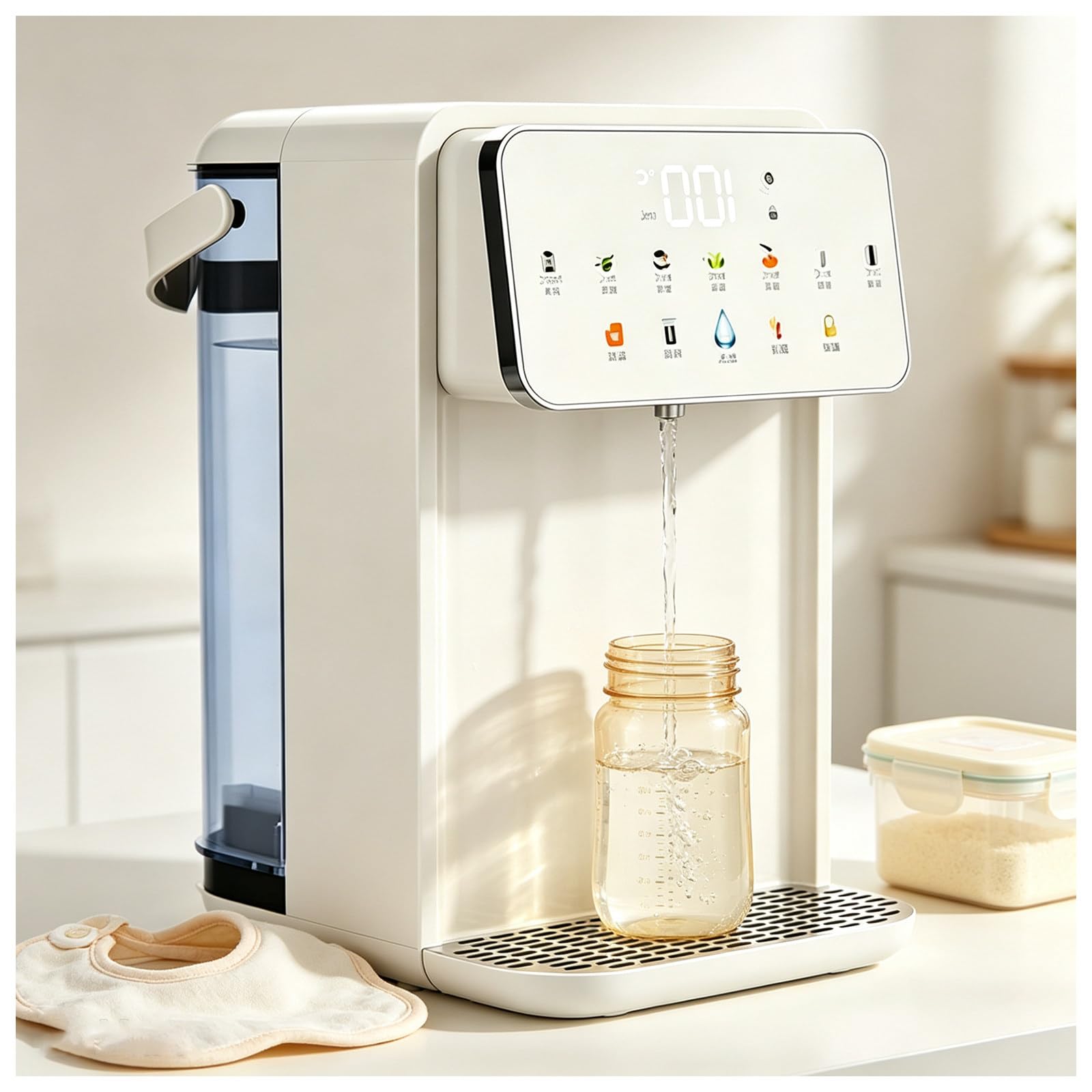 MIAOXIAOLONG Heiß- & Kalt-Tischwasserfilter, Digitaler Instant-Heißwasserspender White+WhiteScreen