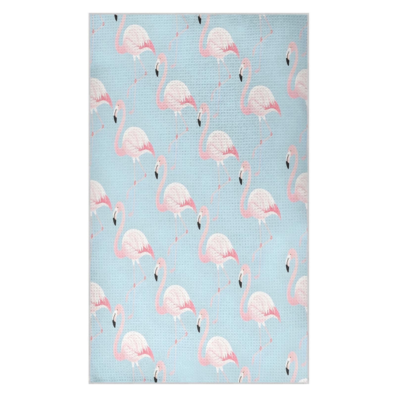 Lyeorm Flamingos Blue Waffle Weave Kitchen Towels 18x30 Inch Soft Absorbent Microfiber Dish Cloths