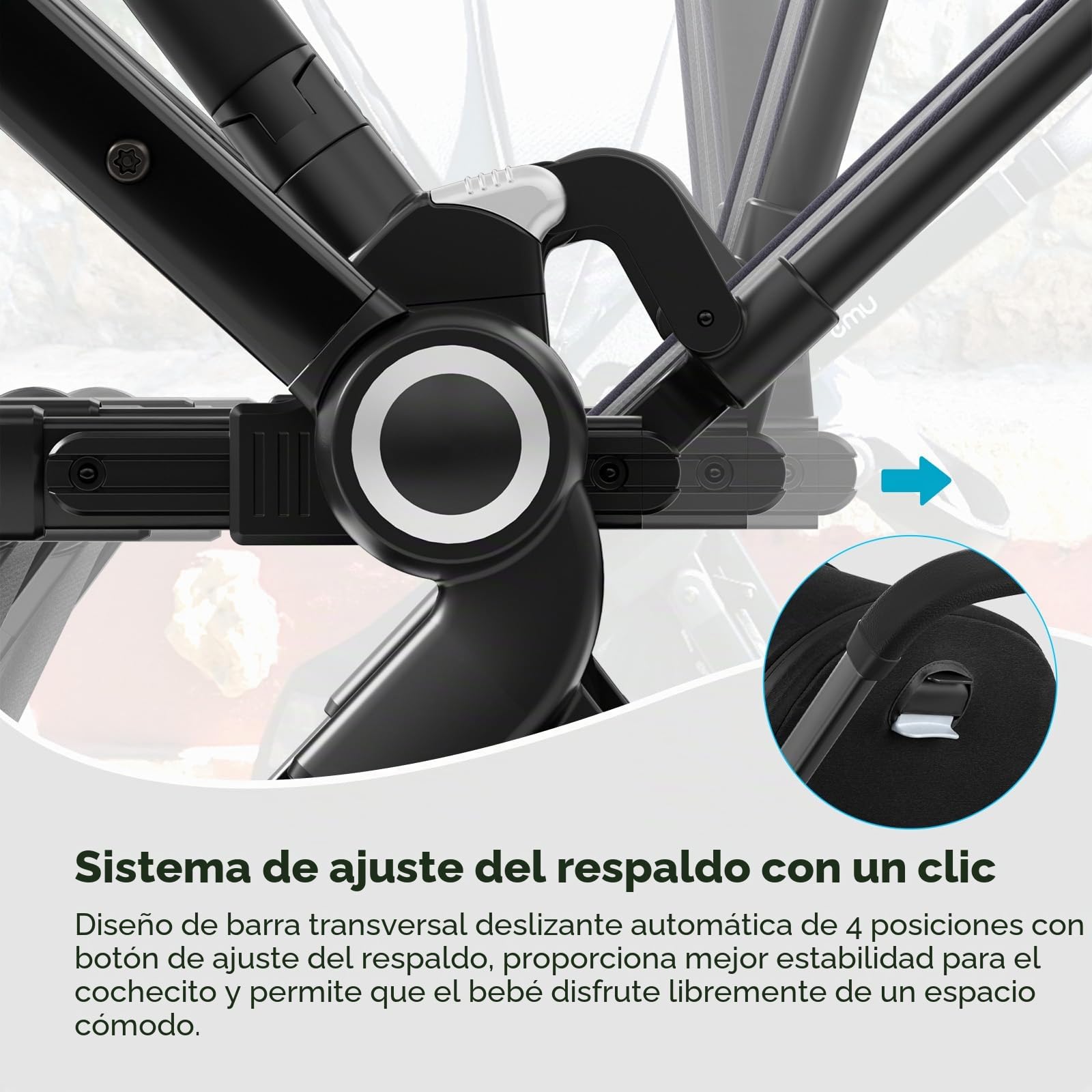 ELITTLE EMU Cochecito Bebe Reversible y Plegable, Ajuste Automático del Centro de Gravedad, Hasta 25 kg, Función Reclinable para Niños de 0 a 3 Años, Azul