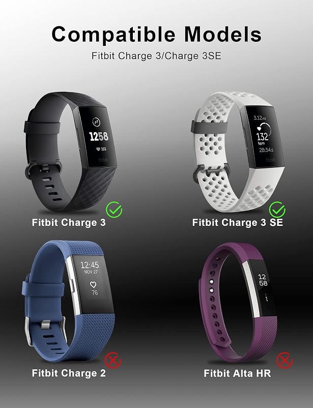 Bicmice USB Töltőkábel 1m Fitbit Charge 3/3SE Aktivitásmérőhöz - Fekete Réz Vezeték Rövidzárlat Elleni Védelemmel