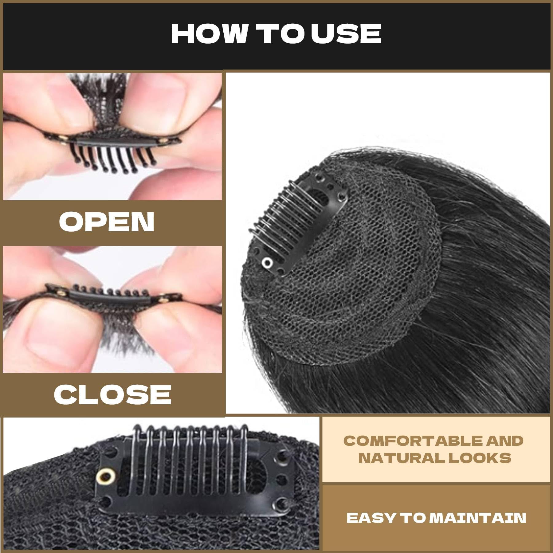 Clip in Fringe Human Hair Extensions, Clip-in-Bangs Air Bangs, Fake Hairpieces for Women (Black) - Image 3