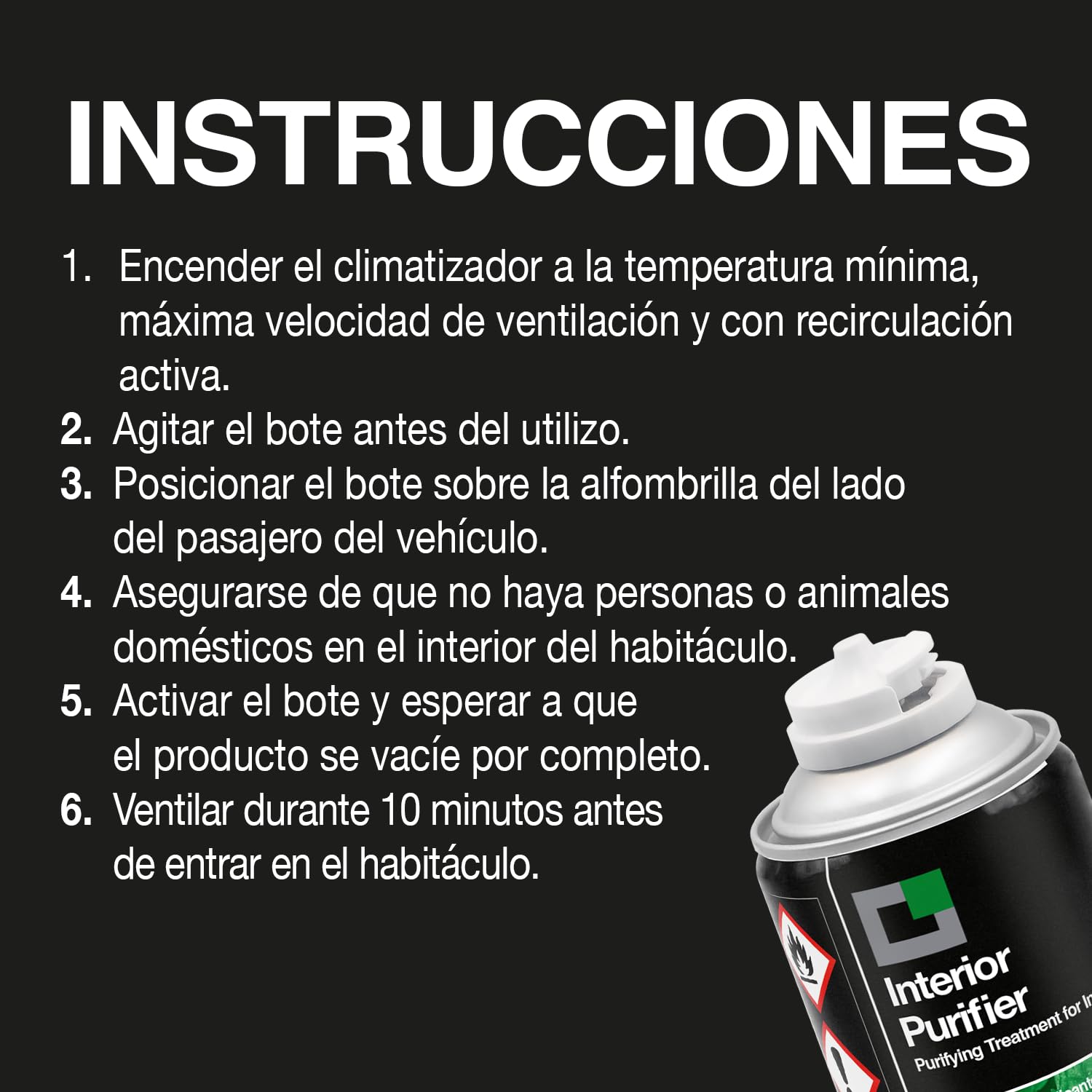 Errecom Interior Purifier, Spray Higienizante A/C y Habitáculo del Auto | Neutraliza Olores Persistentes y Contaminantes | Acción Rápida One-Shot | Aire Limpio de Larga Duración | 200 ml Menta