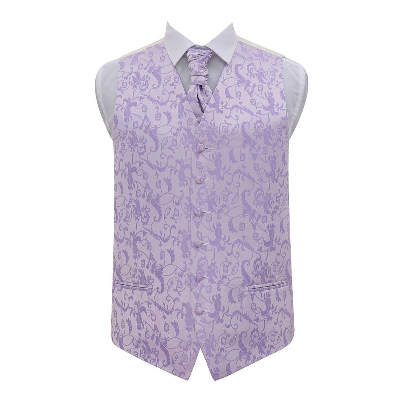 Dqt Men's Lilac Woven Floral Passion Wedding Waistcoat & Scrunchie Cravat Set For - 36"-S