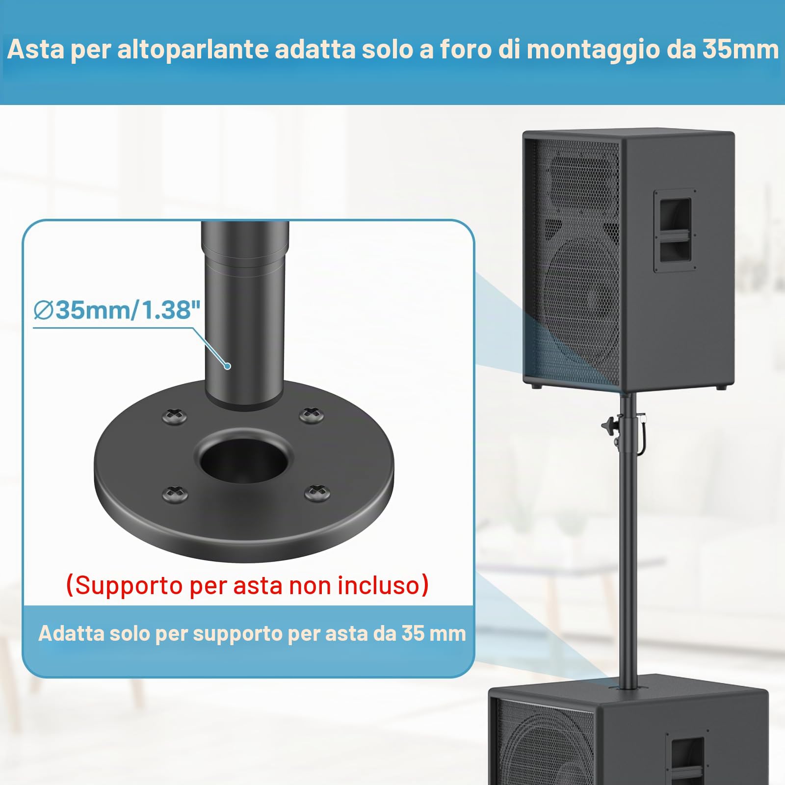 Asta per altoparlante resistente per subwoofer, con supporto regolabile in altezza, adatto per supporti da 35 mm, prolunga per altoparlanti con adattatore da 35 mm, portata 55 kg, confezione da 2