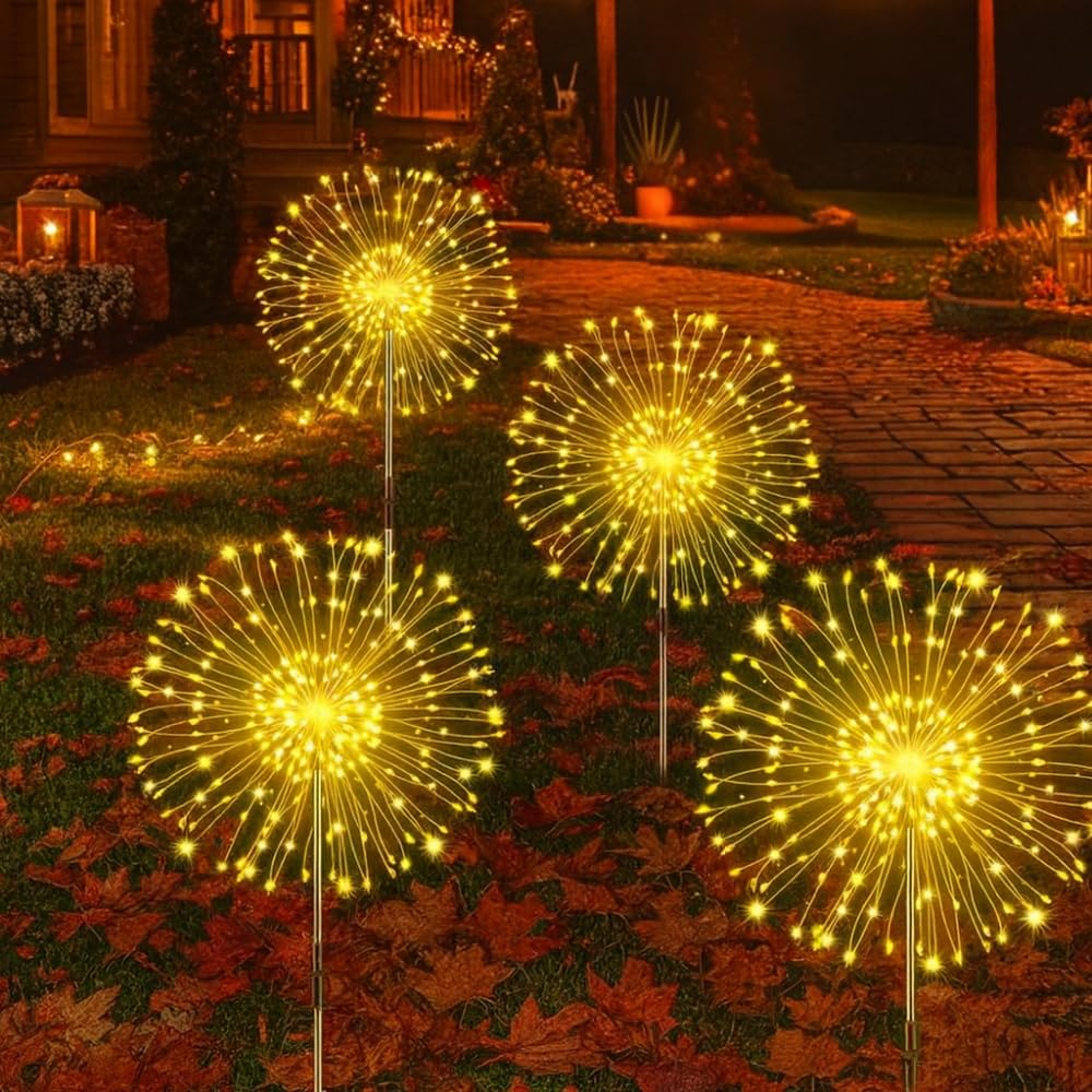 Garden Mile 4x Solar Lights Outdoor Garden Stake Light with 120 Bright LED Starburst Effect Lights - fireworks outside lights for pathway lighting Patio, Yard, Flowerbed, Decor (Large Stake)