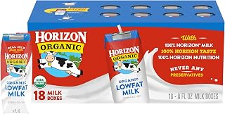 Horizon Organic 1% Lowfat Shelf-Stable Milk Boxes, 8oz 18-Pack | USDA Organic, 8g Protein, Lunchbox Ready No Refrigeration