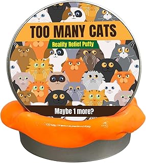 GearsOut Too Many Cats Reality Relief Putty - Funny Fidget Toy for Cat Lovers, Crazy Cat Lady Humor, Orange, Metal Tin