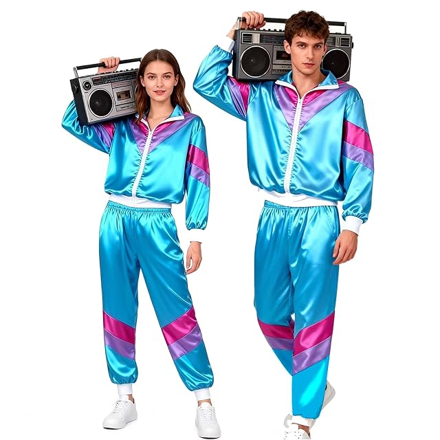Funnity Disfraz Años 80 Chándal Retro Hombre Mujer Azul XXL