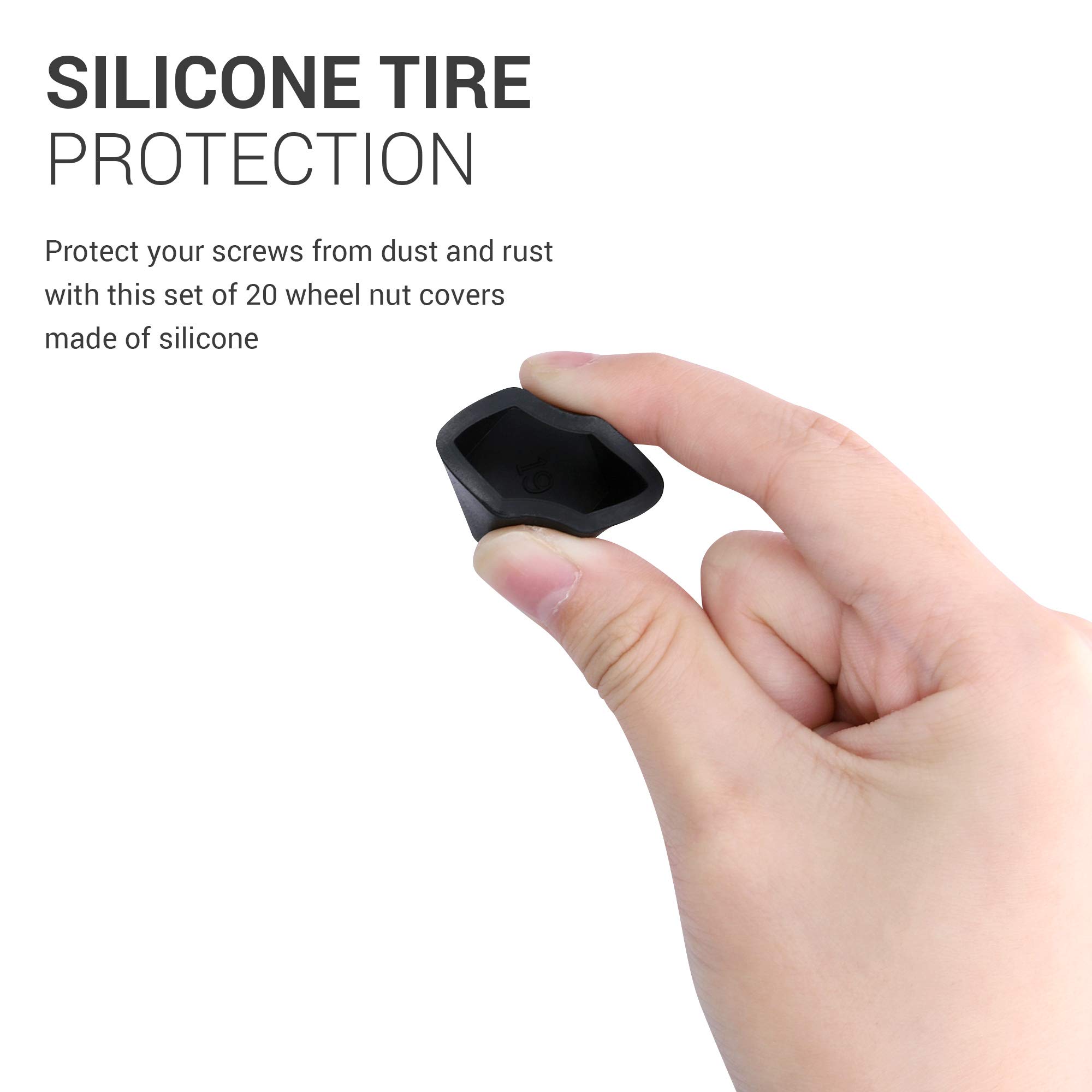 kwmobile 20x Copribulloni Compatibile con Dadi delle Ruote da 21 mm - Set 20 coperture bulloni Ruota Auto - Copricerchi in Nero