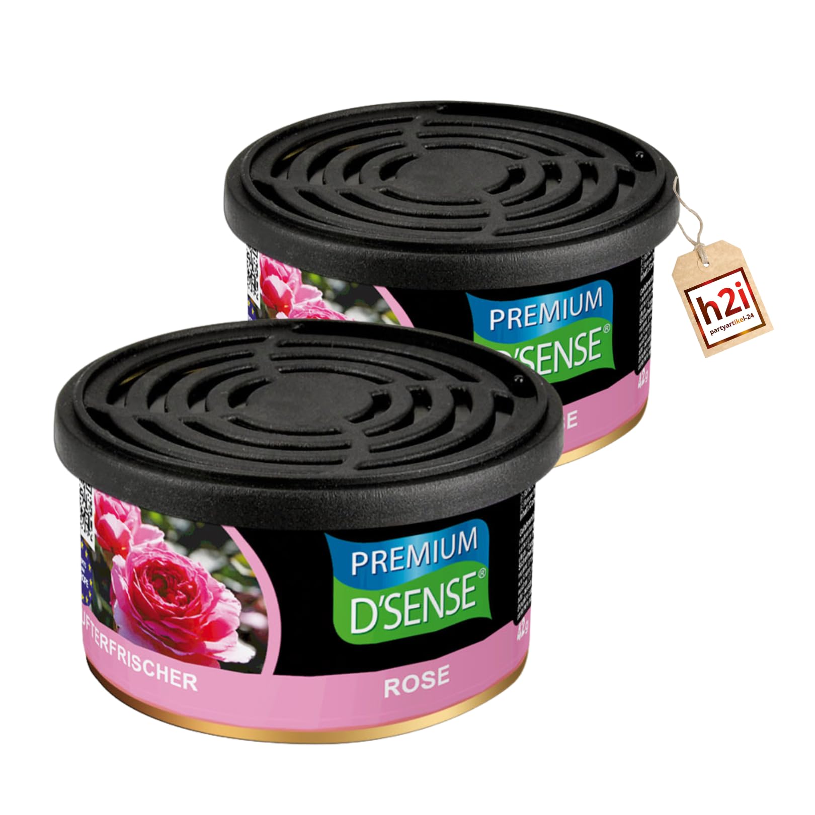 h2i Premium Duftdose | rose | 2 Stück | Auto Lufterfrischer und Duftspender für Camping, Büro & Zuhause | 60 Tage frischer Duft mit Mengenregulierung | passt in Getränkehalter | inkl. h2i Sticker