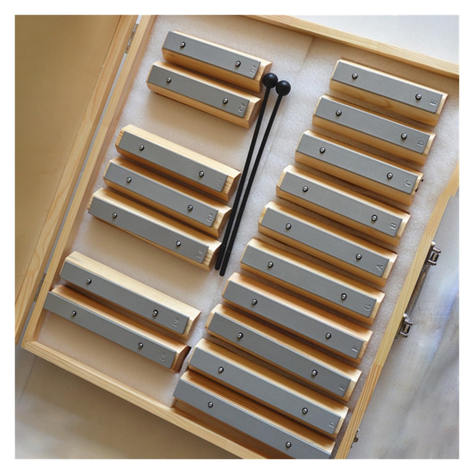 Mattone sonoro per glockenspiel con piastra in alluminio a 17 note con cassa di risonanza e scatola di legno Kit Glockenspiel Professionale