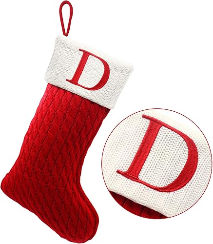 Miniatura 8 de ZOEA Medias de Navidad de 20 pulgadas con iniciales, calcetines de Navidad grandes de punto con letras bordadas para decoraciones familiares de