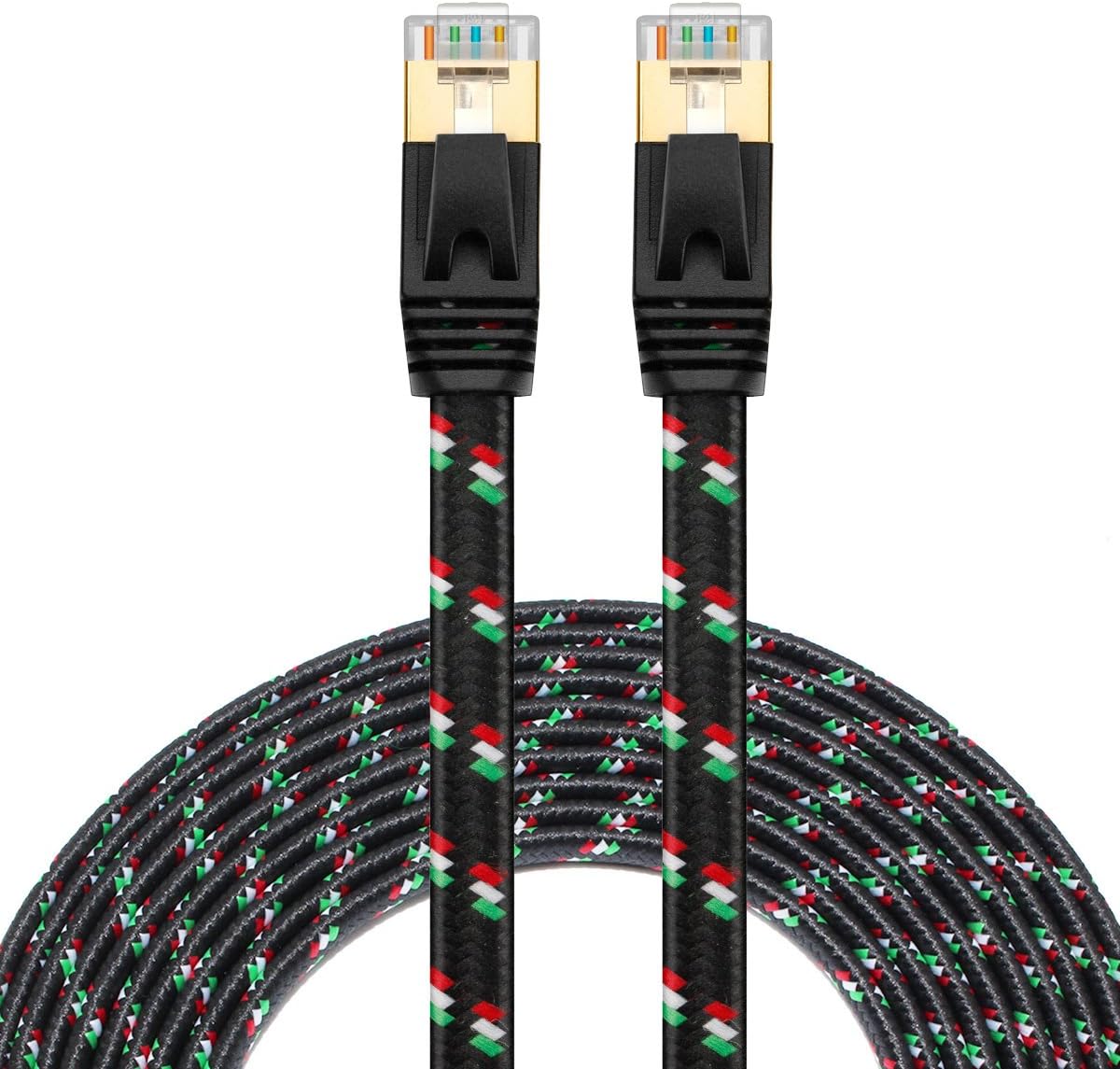 Cat 7 Ethernet Cable 8M, SNANSHI High Speed Flat Ethernet Cables STP Shielded Internet Cable Network Cable Compatible with PC, PS5/4, Xbox, Modem, Router, Smart TV, Patch Panel