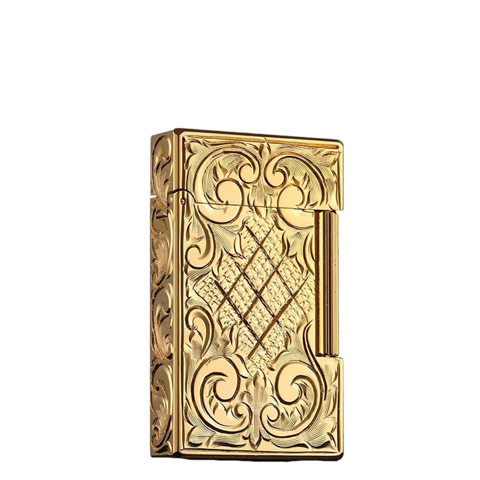 Classic Butane Gas Lighter Hand-Carved Copper Retro Lighter Side-Slide Ignition Trench Lighter Reusable Suitable for Mens Father Husband