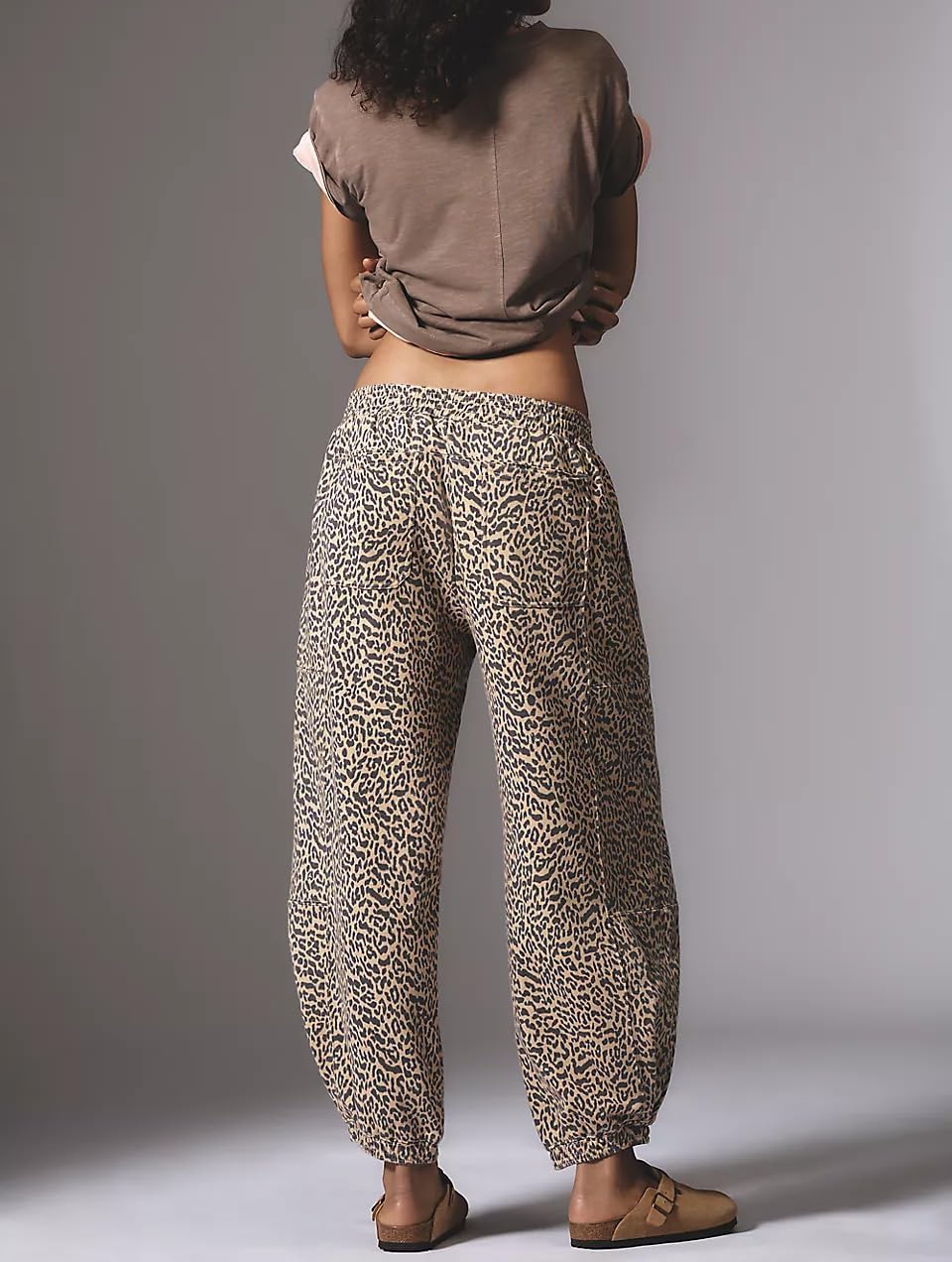 Leopard Pants Women Baggy Sweatpants Casual Cheetah Print Lounge Barrel Pants Trousers with Pockets Khaki M - Image 3