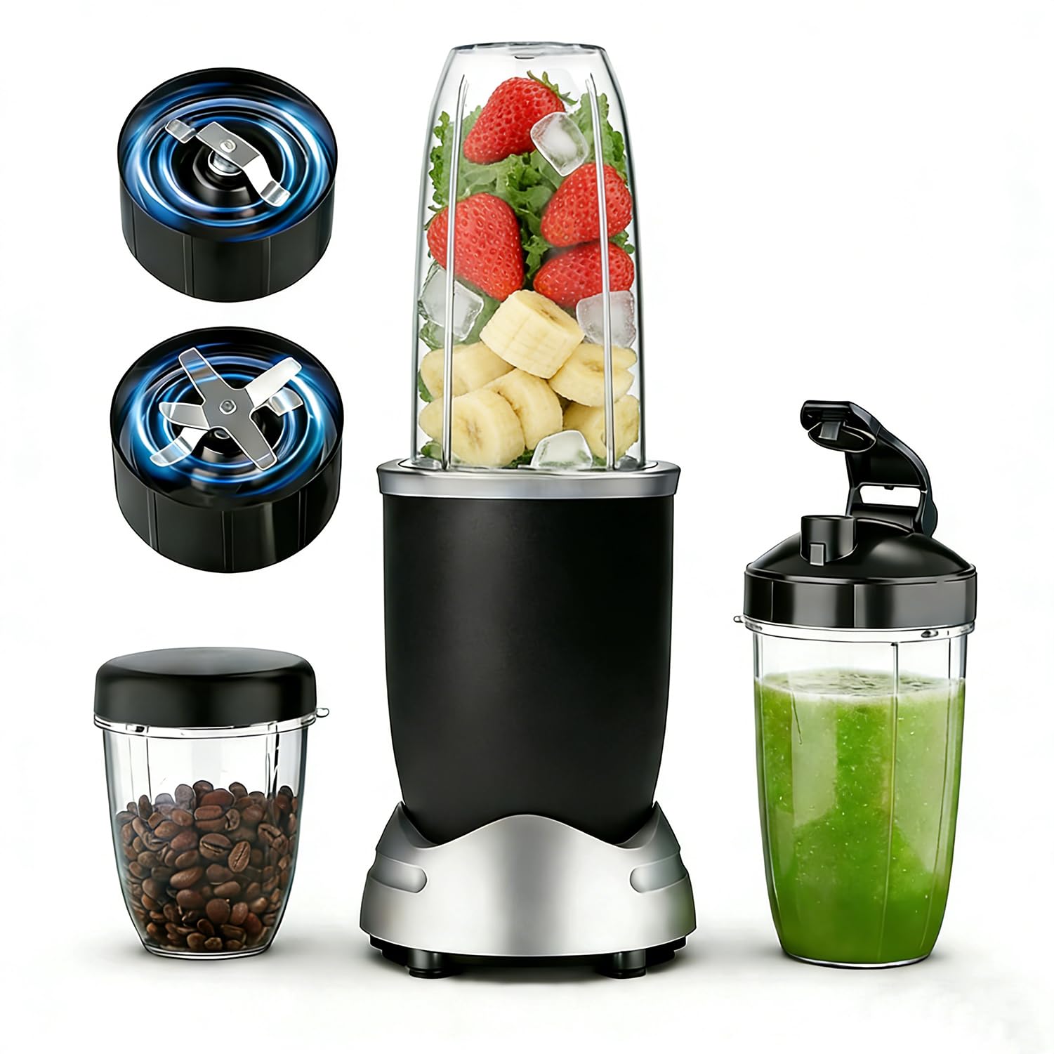 Teendow Mixer, 1200W Mini Smoothie Maker, Standmixer mit 3 Tragbare Mixbechern, 6 Klingen Edelstahlmixer, Elektrischer Mixer, Spülmaschinenfest, Geeignet zur Zubereitung von Smoothies, Shakes