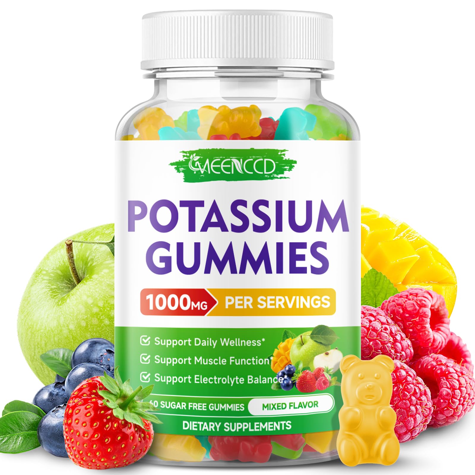 Potassium Citrate Gummies, Potassium Supplement for Adults, 60 Count Mixed Fruit 60 Count (Pack of 1)