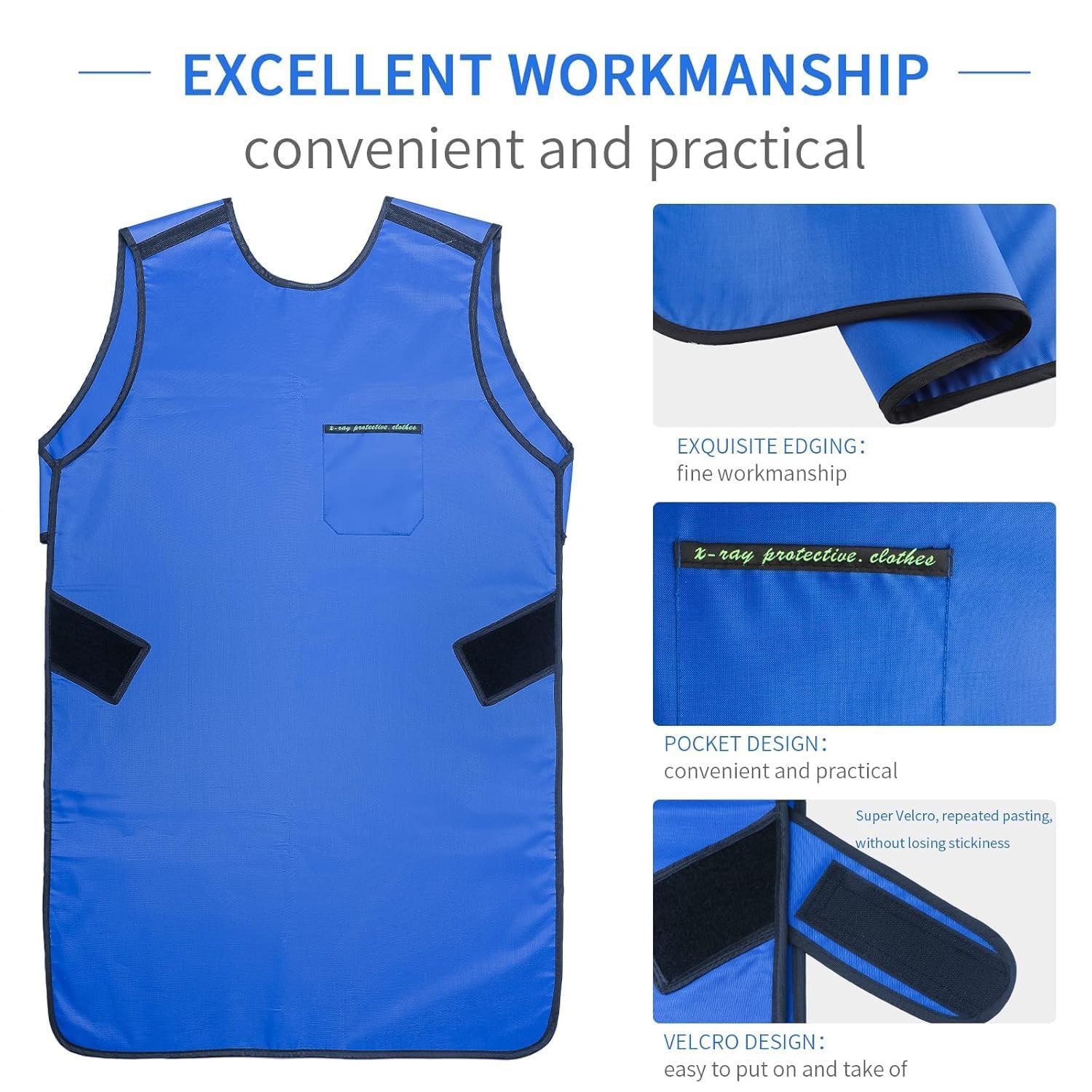Delantal De Plomo Chaleco De Plomo Protector De Rayos X contra La Radiación Ropa De Escudo Chaleco Traje CT con Cuello para Tiroides para Laboratorios, Residencias De Cuidados 0.5mmpb,60 * 110cm