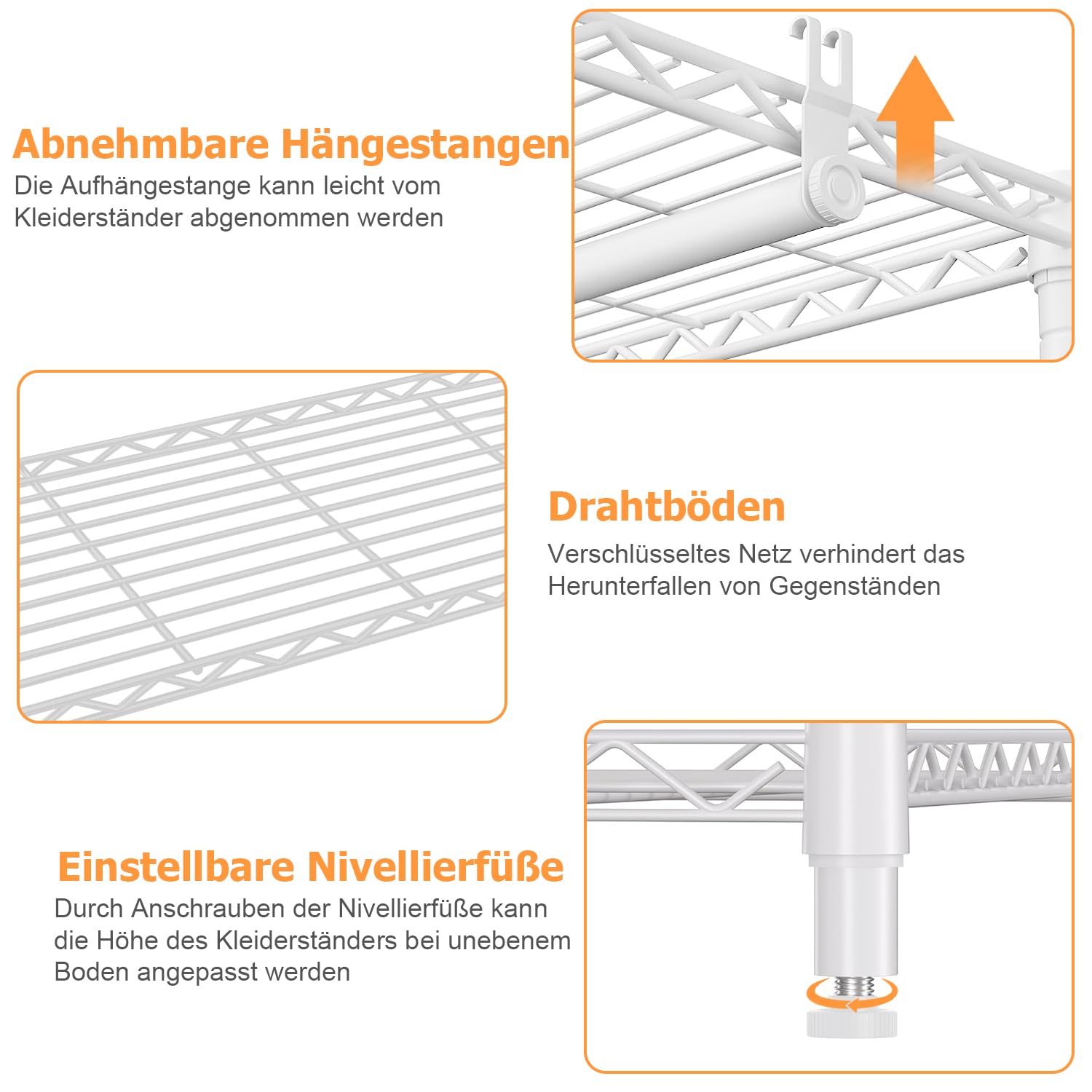 Erweiterbar Kleiderständer,Multifunktional Garderobenständer mit Höhenverstellbaren Einlegeböden,Schwerlast Kleiderständer Metall Garderobenständer Kleiderbügel Kleiderschrank (Weiß)