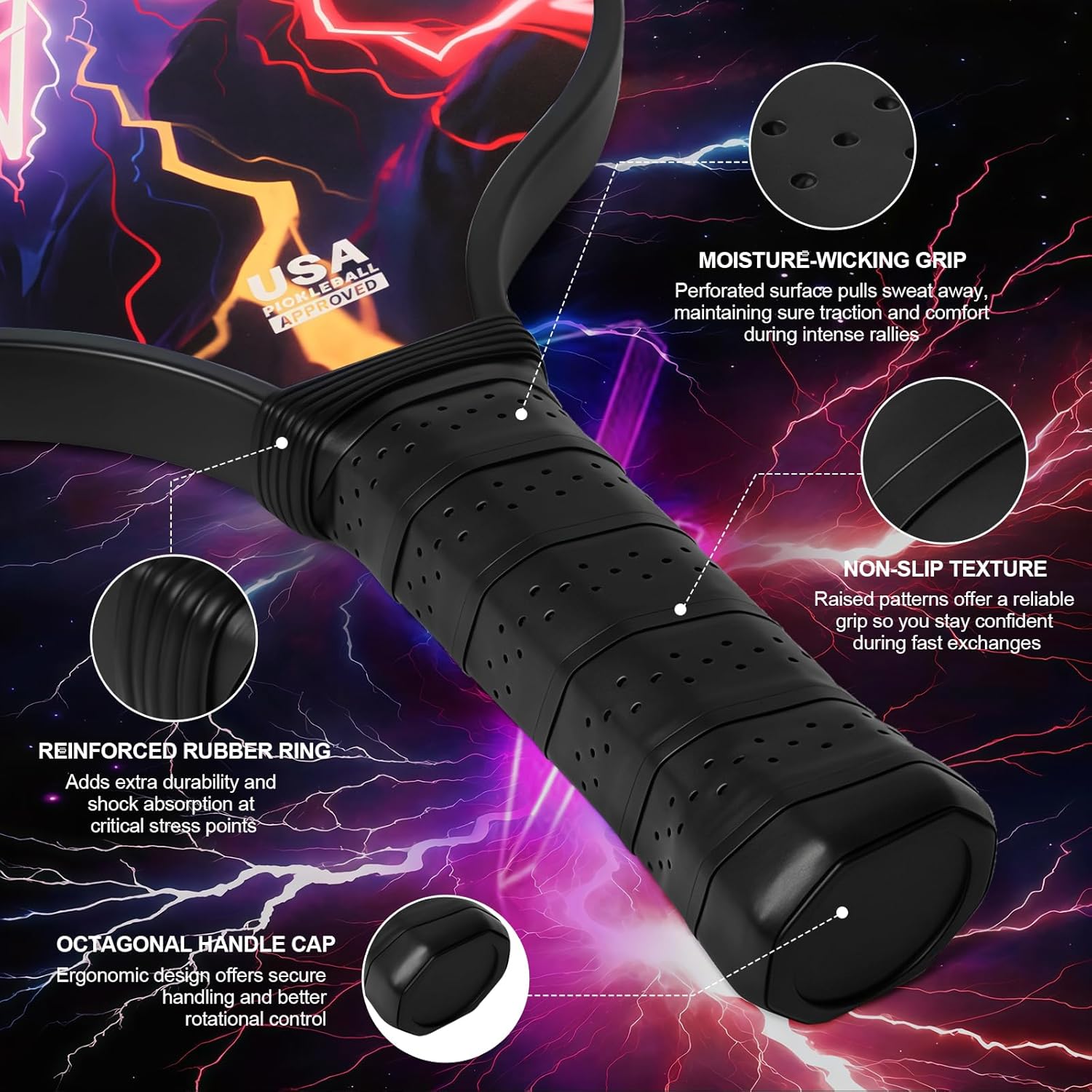 Pickleball Paddles Set of 2 Paddles 4 Balls and 1 Bag Pickleball Set 16MM Fiberglass Pickleball Paddle for Men Women, Pickleball Gifts for Women/Men Friends Family Lovers - Image 3