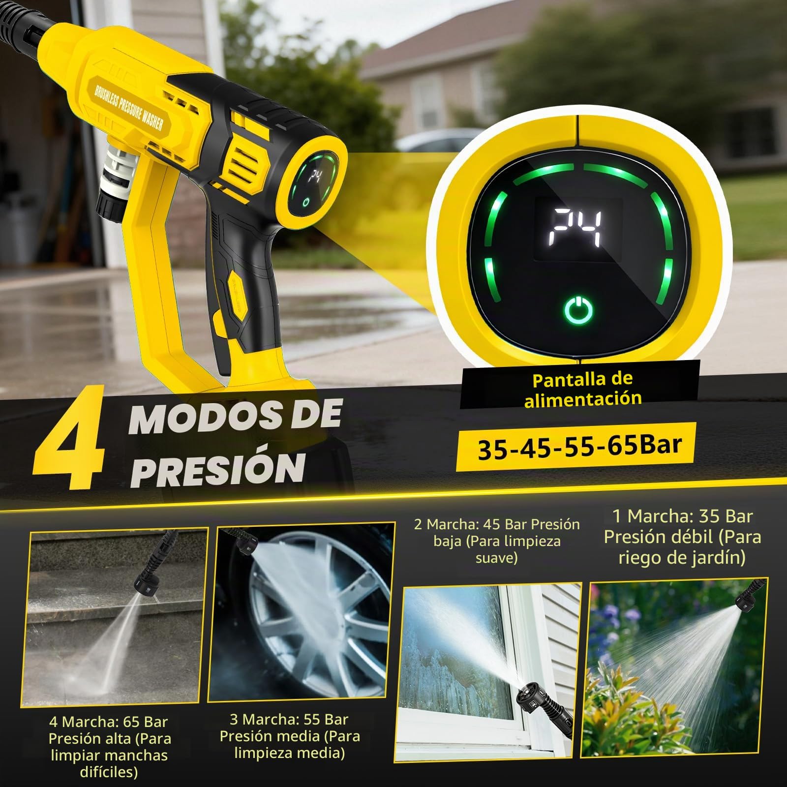 Hidrolimpiadora sin Cable Compatible con batería Dewalt 20V, 750 PSI Hidrolimpiadora portátil de Mano con cañón de Espuma con Boquilla 6 en 1 para Limpieza de Suelos de Coches y Paredes (sin batería)