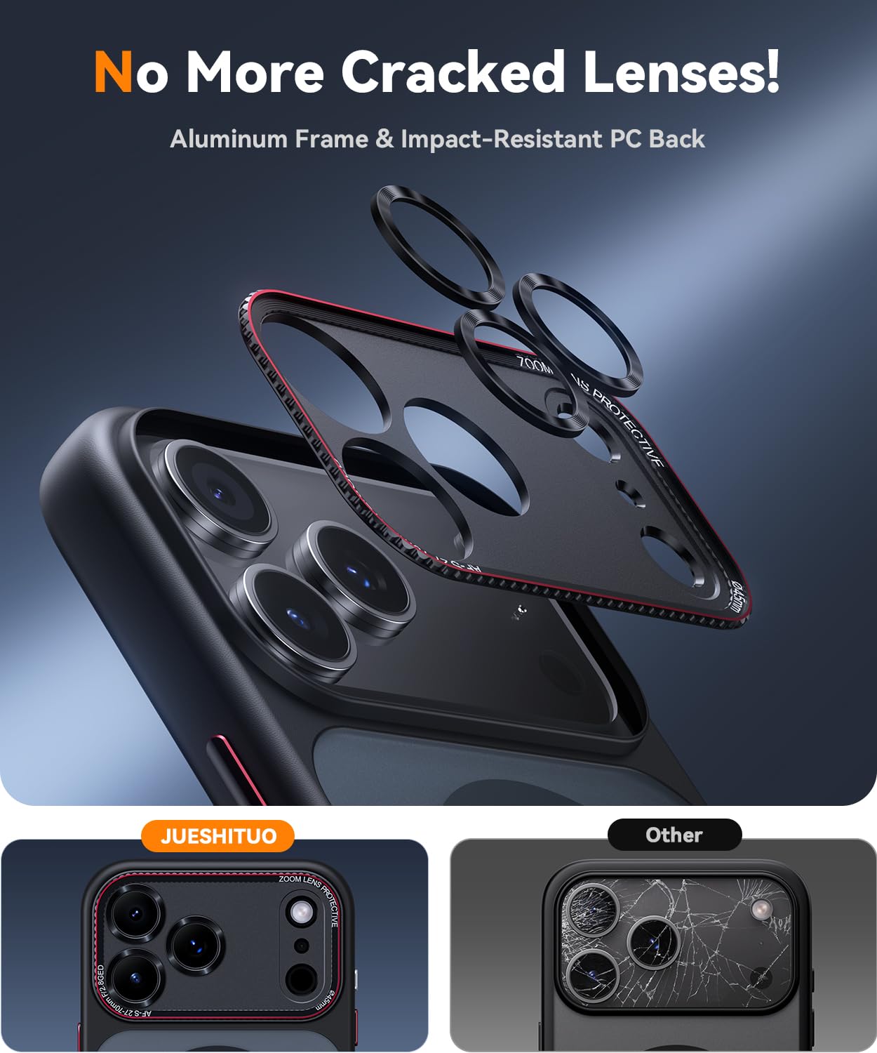 JUESHITUO Cover per iPhone 17 Pro Max Compatibile con MagSafe, [Protezione Lente e Pulsante della Fotocamera][Antigraffio, Antipolvere, Antiurto], Custodia Protettiva Traslucido Opaco - Nero