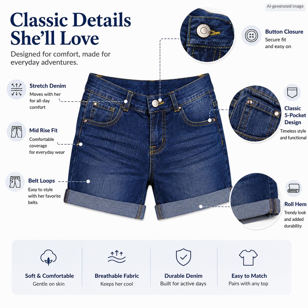 Bienzoe Short de Jean pour Fille