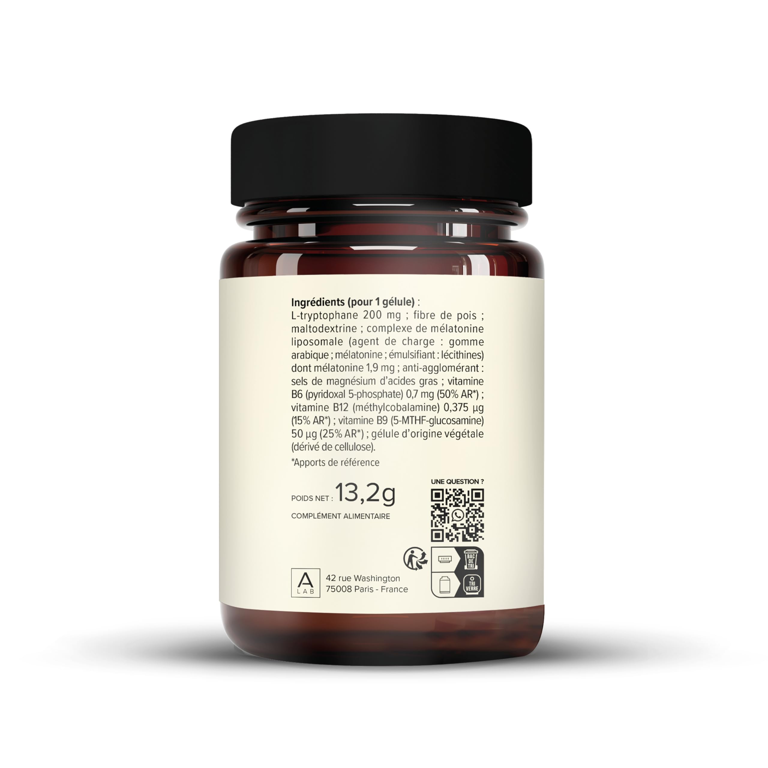 A-LAB Mélatonine Liposomale 1,9 mg - Assimilation Renforcée - Complément Alimentaire Sommeil, Jetlag - 30 jours de prise - Fabriqué en France