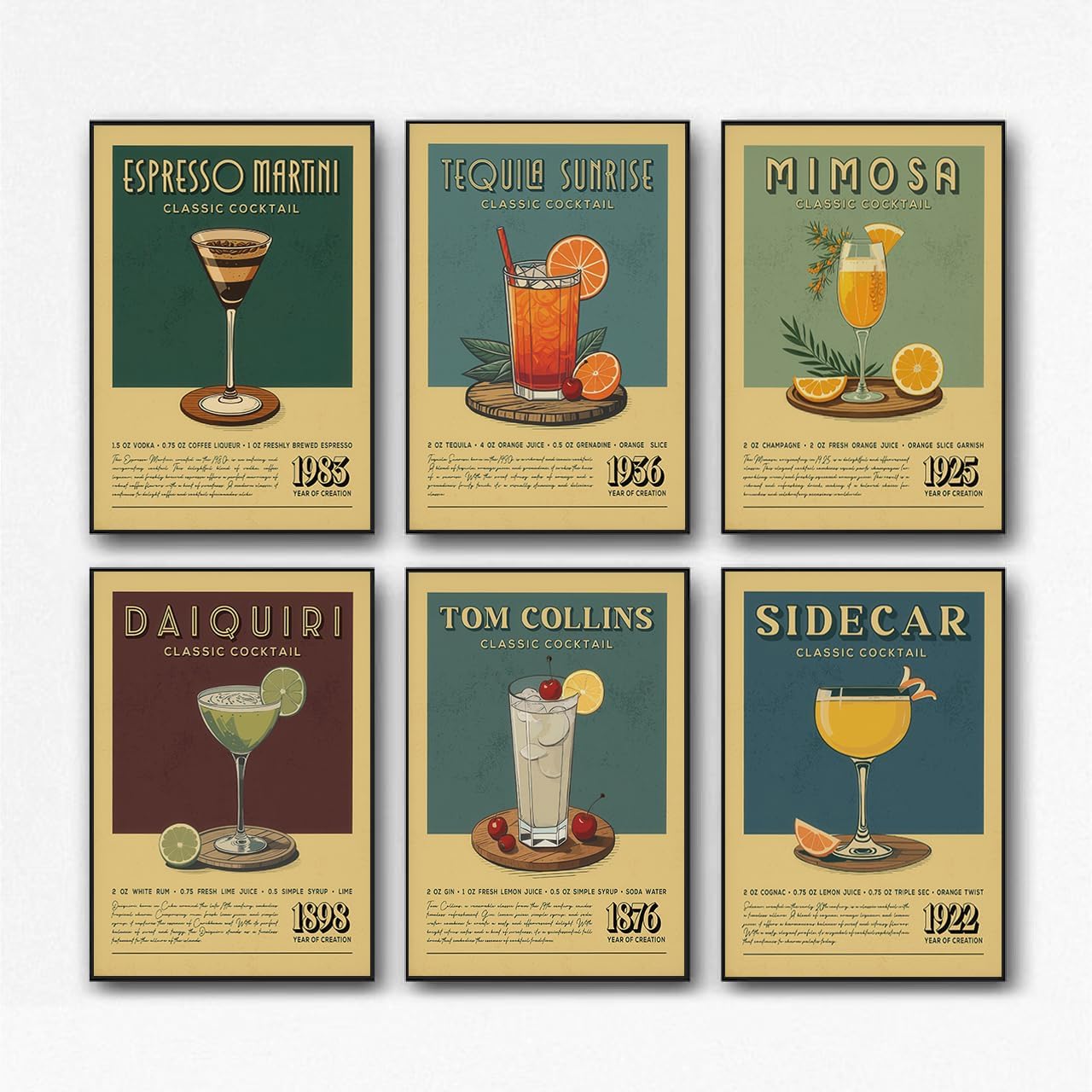 Erwyn Cocktail Poster Retro Vintage Cocktail Wine Wall Art