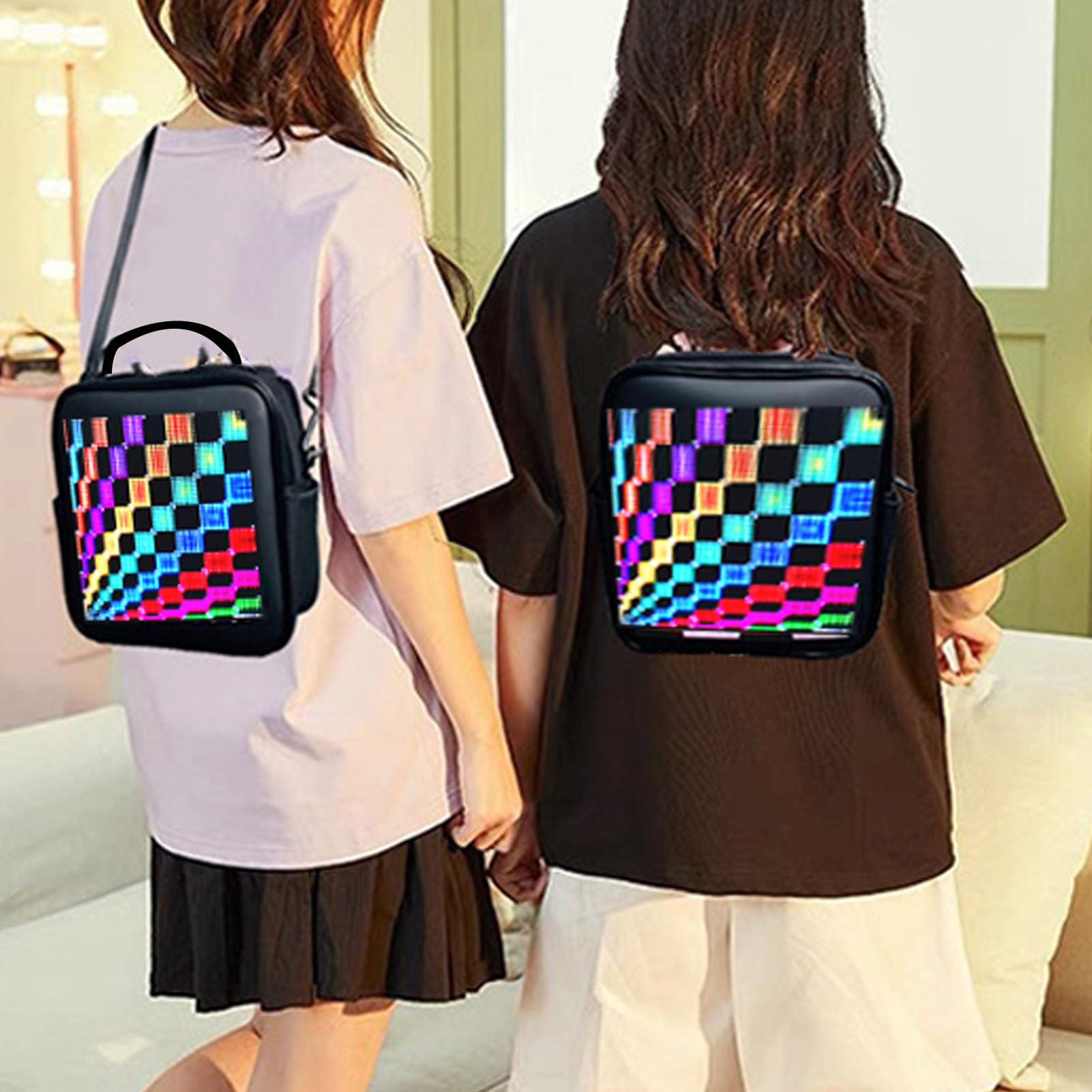 Fafeicy Bunter Rucksack mit Programmierbarem LED-Bildschirm, Intelligente -Steuerung, Laptop-Tagesrucksack für Partys, Karneval, Hip-Hop-Events
