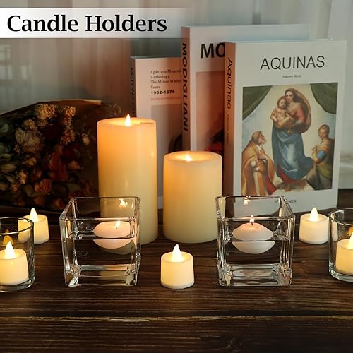 Miniatura 6 de Juego de 6 jarrones cuadrados de vidrio de 4 x 4 x 4 pulgadas, florero transparente, terrario de plantas, portavelas para centro de mesa de boda,