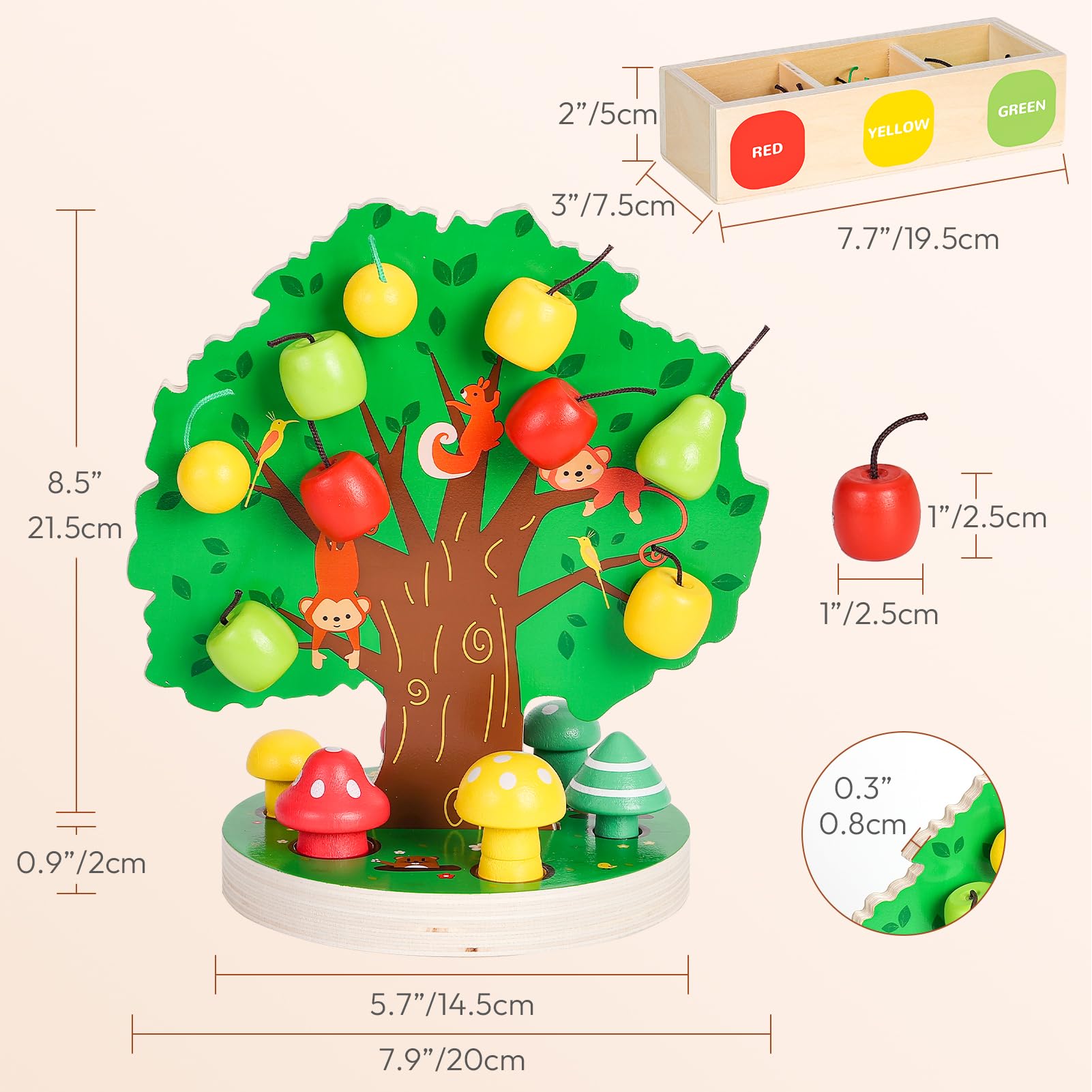 Woodtoe - Sensorisches Holzspielzeug für Kleinkinder im Alter von 3, 4, 5, 6 Jahren, Magnetisches Apfelbaum-Spielzeug, Farbklassifizierung und passendes Spiel, Lerngeschenk