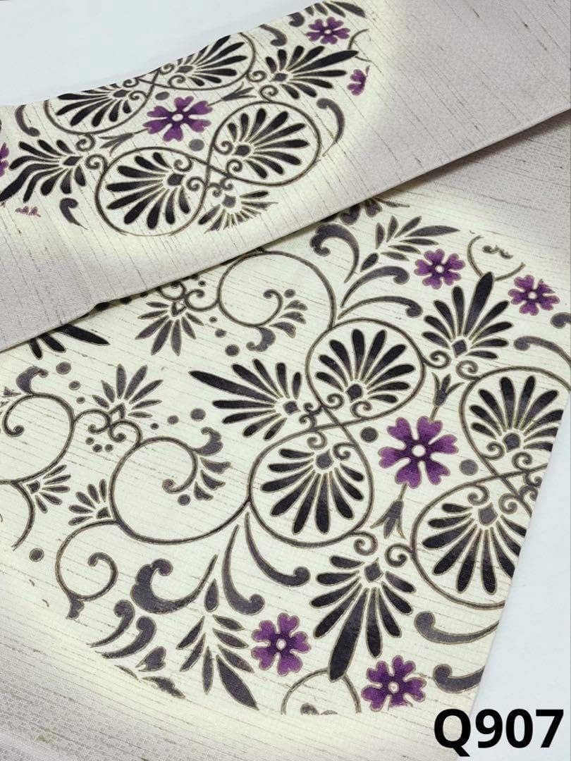 九寸名古屋帯 ぜんまい糸使用 染帯 未使用品 モダン 正絹 Q907 九