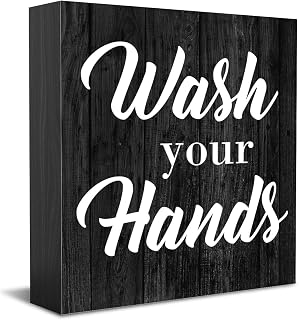 Funny Bathroom Decor Desk Decor Wooden Box Sign Humor Rustic Black Wood Block Plaque Box Sign for Home Farmhouse Office Bar Restroom Toilet Washroom Shelf Table Decoration Wash Your Hand Sign