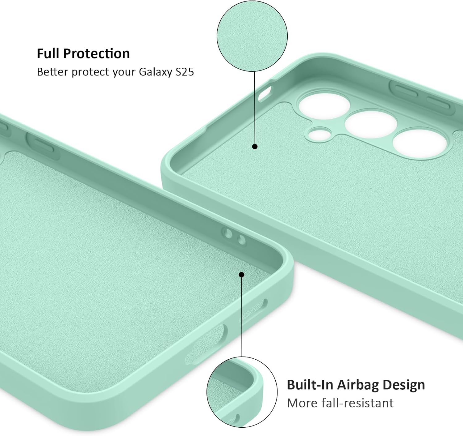 Vanjua for Samsung Galaxy S25 Case, Soft Silicone Full Camera Protecion Shockproof Phone Case Cover for Samsung Galaxy S25 Case (Mint Green) - Image 4