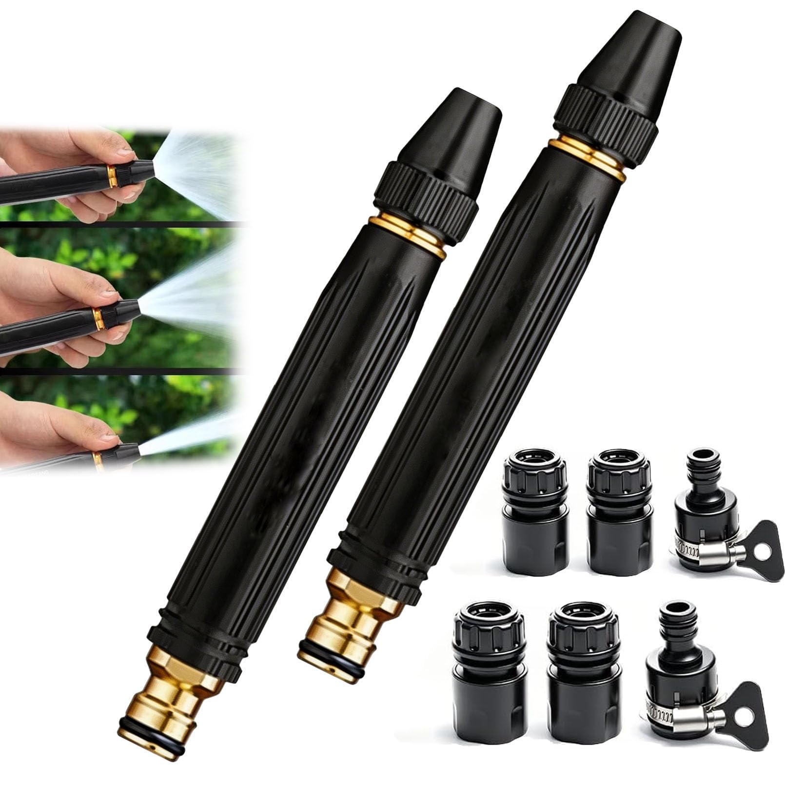 High Pressure Hose Nozzle with Booster Nozzle, Home Use 10x Powerful Water Gun for Car Cleaning, Adjustable Jet Mist Shower Spray Modes, for Garden, Car (2Pcs)