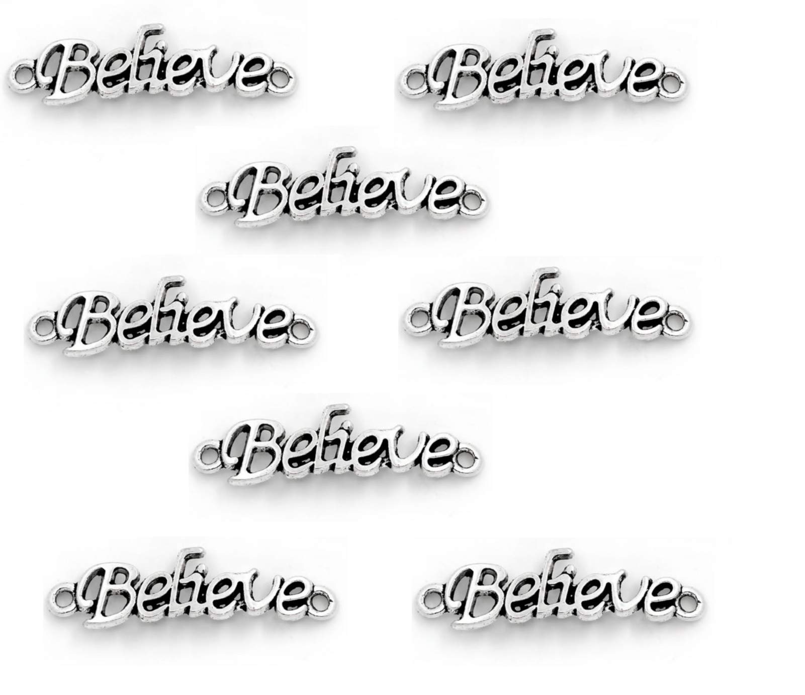 JGFindsBelieve Message Charms, Silver Tone, 1 ⅓", DIY Connectors - 30 Pack