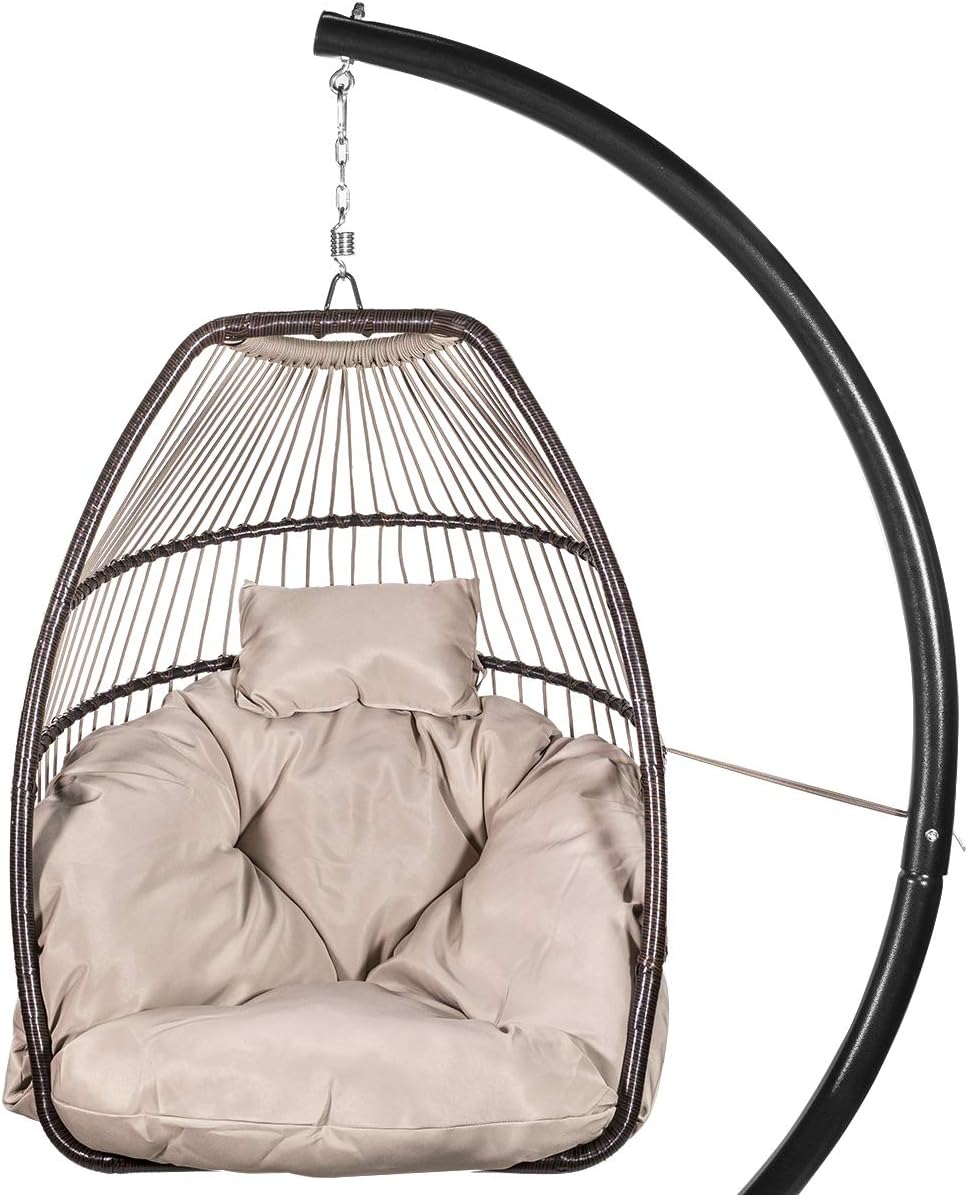 Barton Outdoor Hanging Egg Chair Swing Lounge Chair Soft Deep Cushion Backyard Relax, Beige : Patio, Lawn & Garden