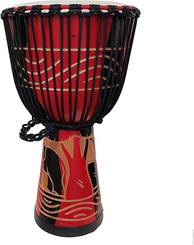 Miniatura 94 de Djembe Drum Carved Bongo música de inspiración africana también una idea única para regalar. Carver Abstract Elephant Giraffe Turtle.