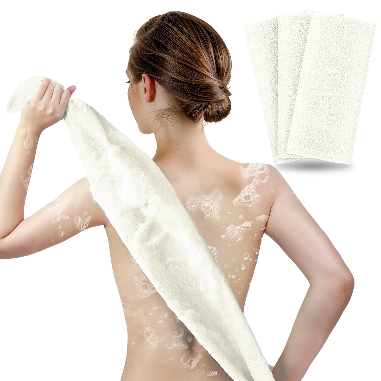 ARCH M 35-Inch Exfoliating Back Scrubber 3 Pack Japanese Nylon Beauty Washcloth for Shower Korean Body Towel for
