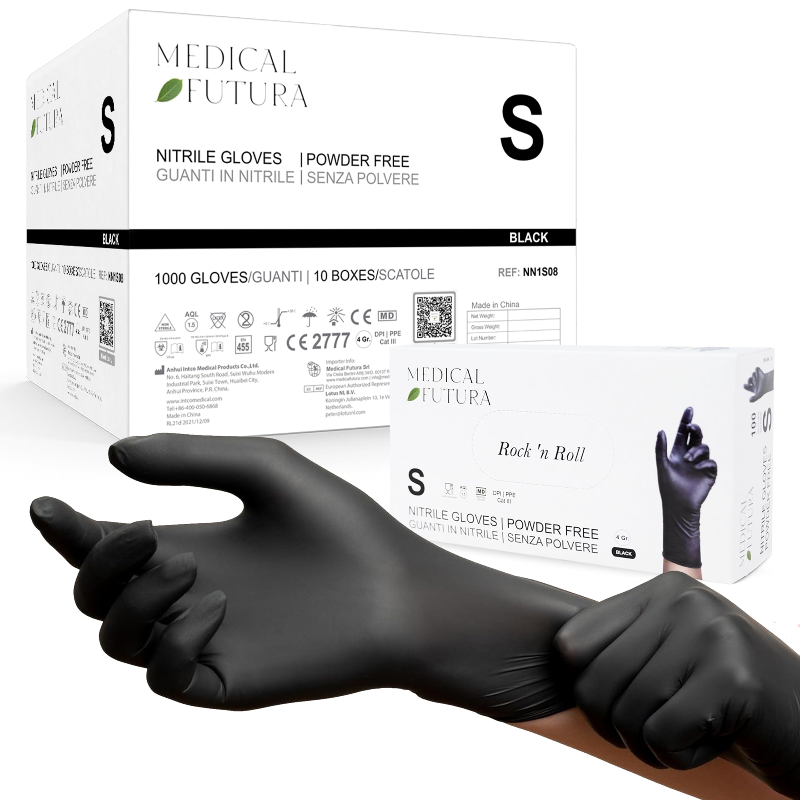 1000 Guantes de Nitrilo Desechables S Negros, No Alergénicos Gr. 4.0, Sin Polvo, Sin Látex, Buenos para Esteticistas, Tatuadores, Talleres y Aplicaciones Médicas (S, Negro)