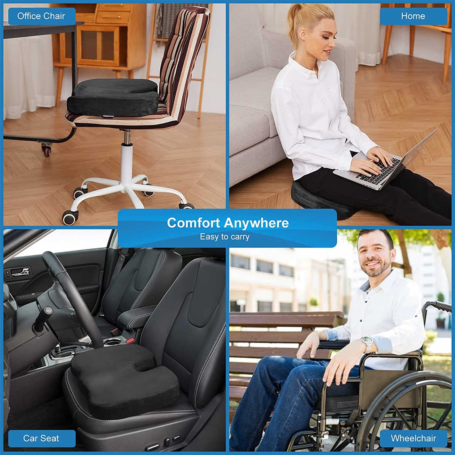 Cojn Ortopdico de Gel para Sentarse, Cojn Ergonmico de Espuma de Memoria para Alivio de Coxis, Espalda Inferior y Citica, para la Oficina, Casa, Coche, Silla de Ruedas