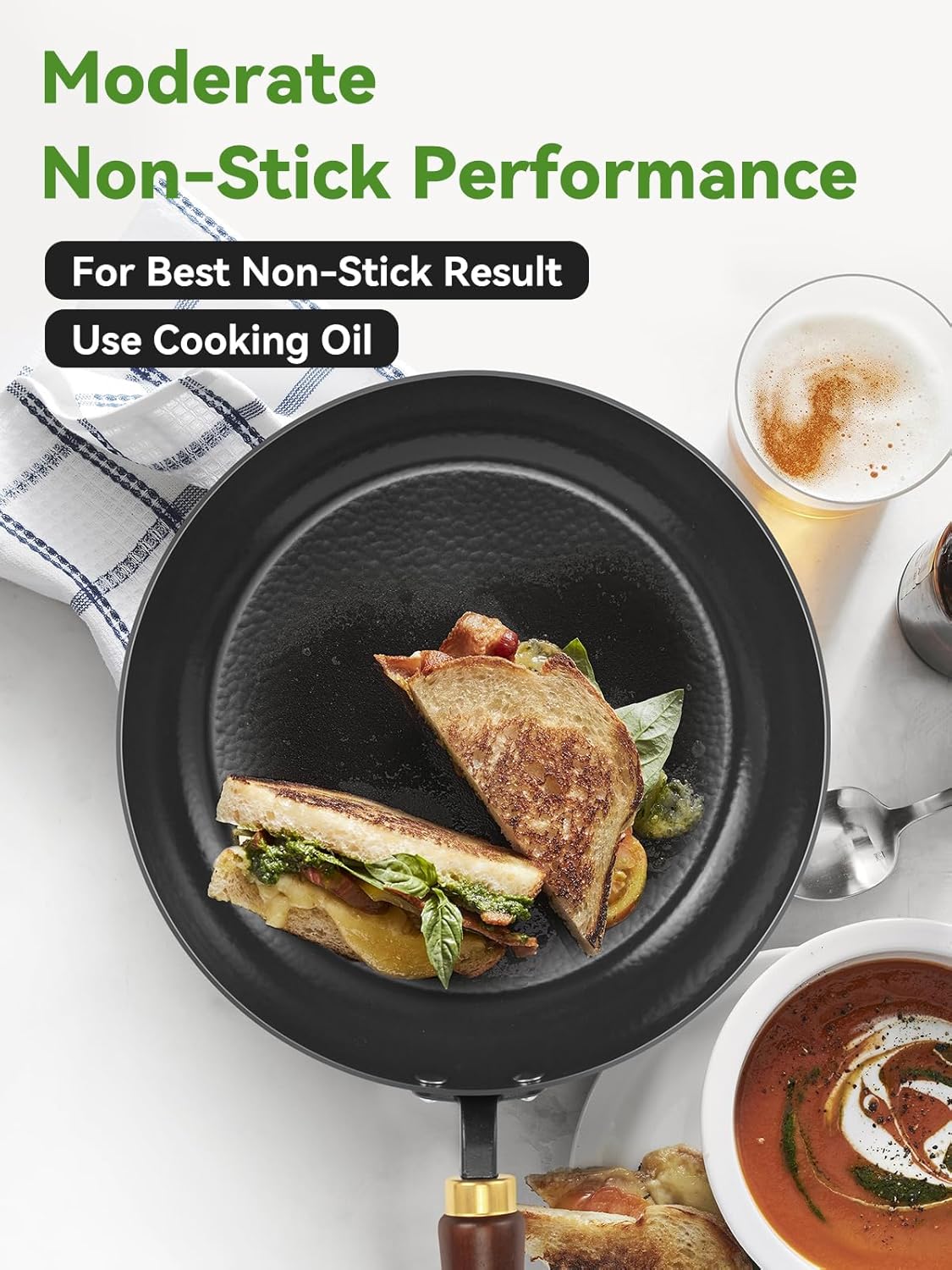 Carbon Steel Skillet, 11-Inch Nonstick Frying Pan, Stay-Cool Wooden Handle, Non Toxic, PTFE & PFOA Free Oven-Safe, Season-Free Enameled Carbon Steel Pan - Image 4