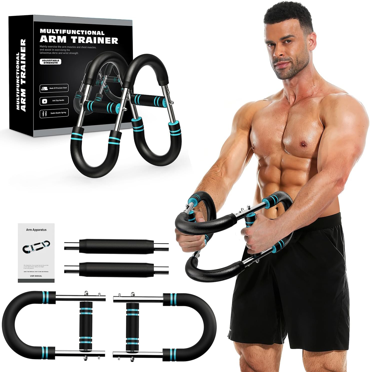 Twister Arm Trainer, Adjustable Chest Workout Equipment for Men & Women, Home Gym Strength Trainer, Muscle Builder & Strength Training for Arms, Chest Blue, 20-60lb