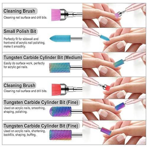 Miniatura 4 de Cellentool Juego de 25 brocas de uñas con caja de almacenamiento, brocas de carburo de diamante de cerámica de tungsteno de 332 pulgadas para uñas