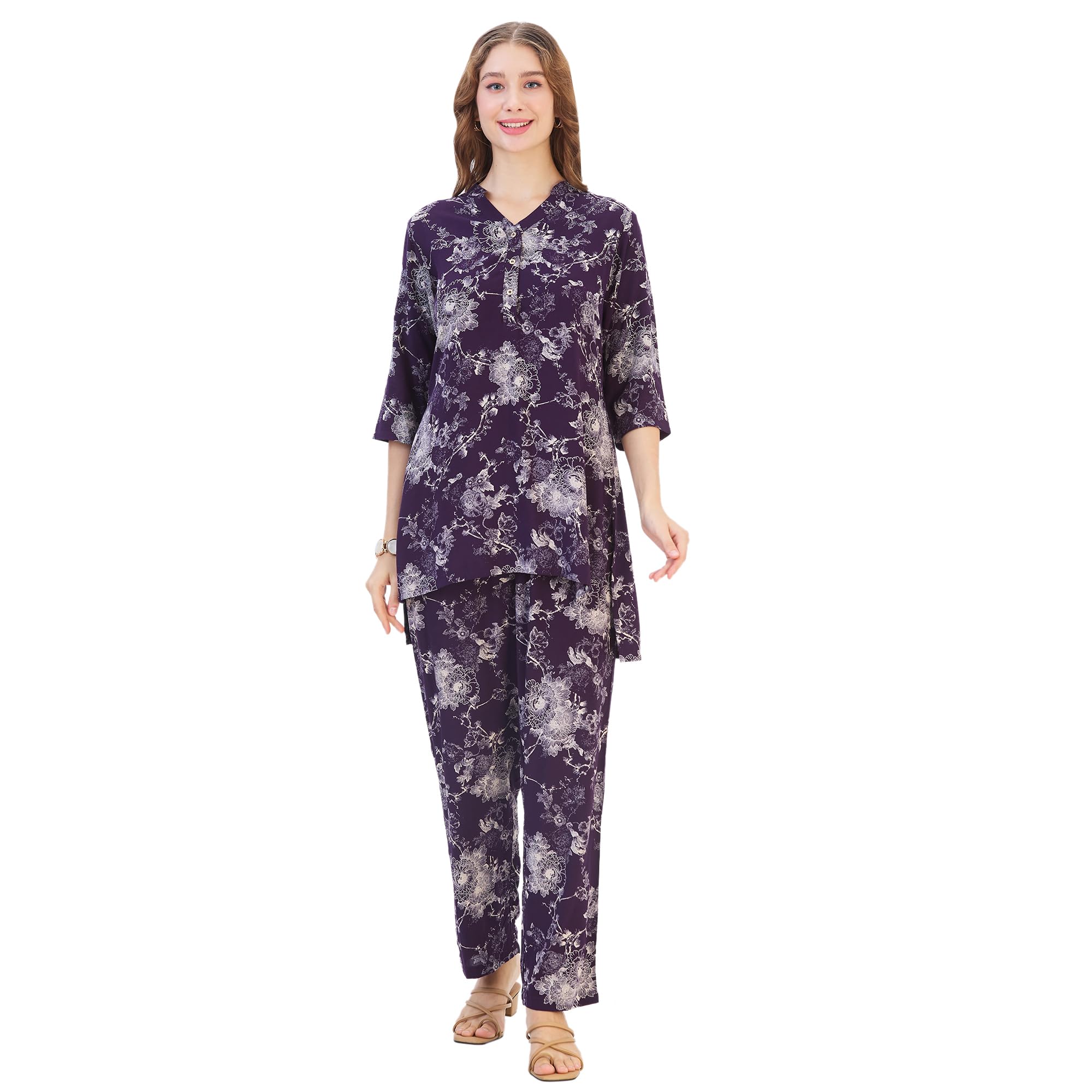 Women Cotton Printed Tunic & Bottom Coord Set 2445-image-49
