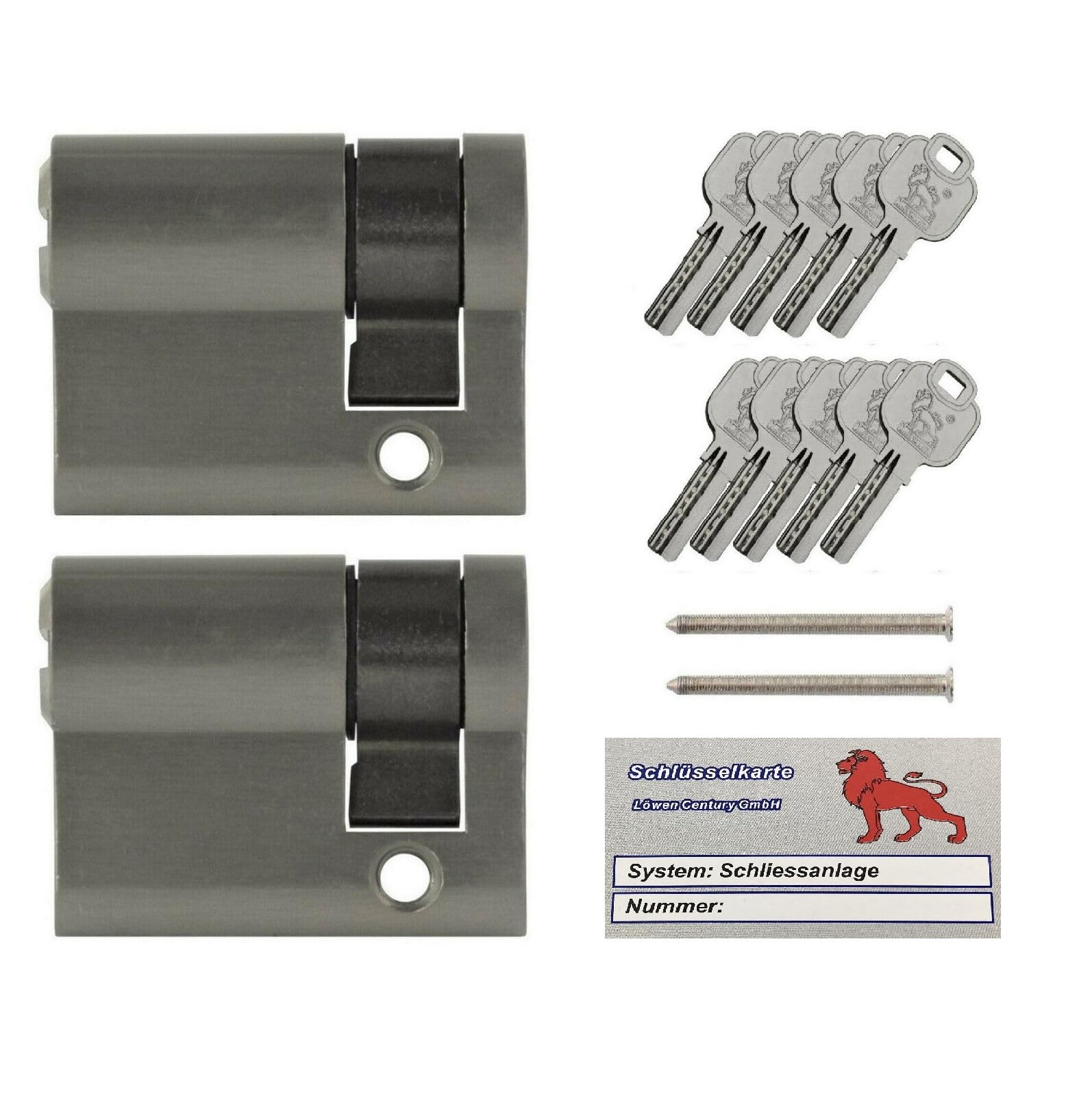 2x Halbzylinder 40 mm 30/10 gleichschließend inkl. 10 Schlüssel mit Schlüsselkarte
