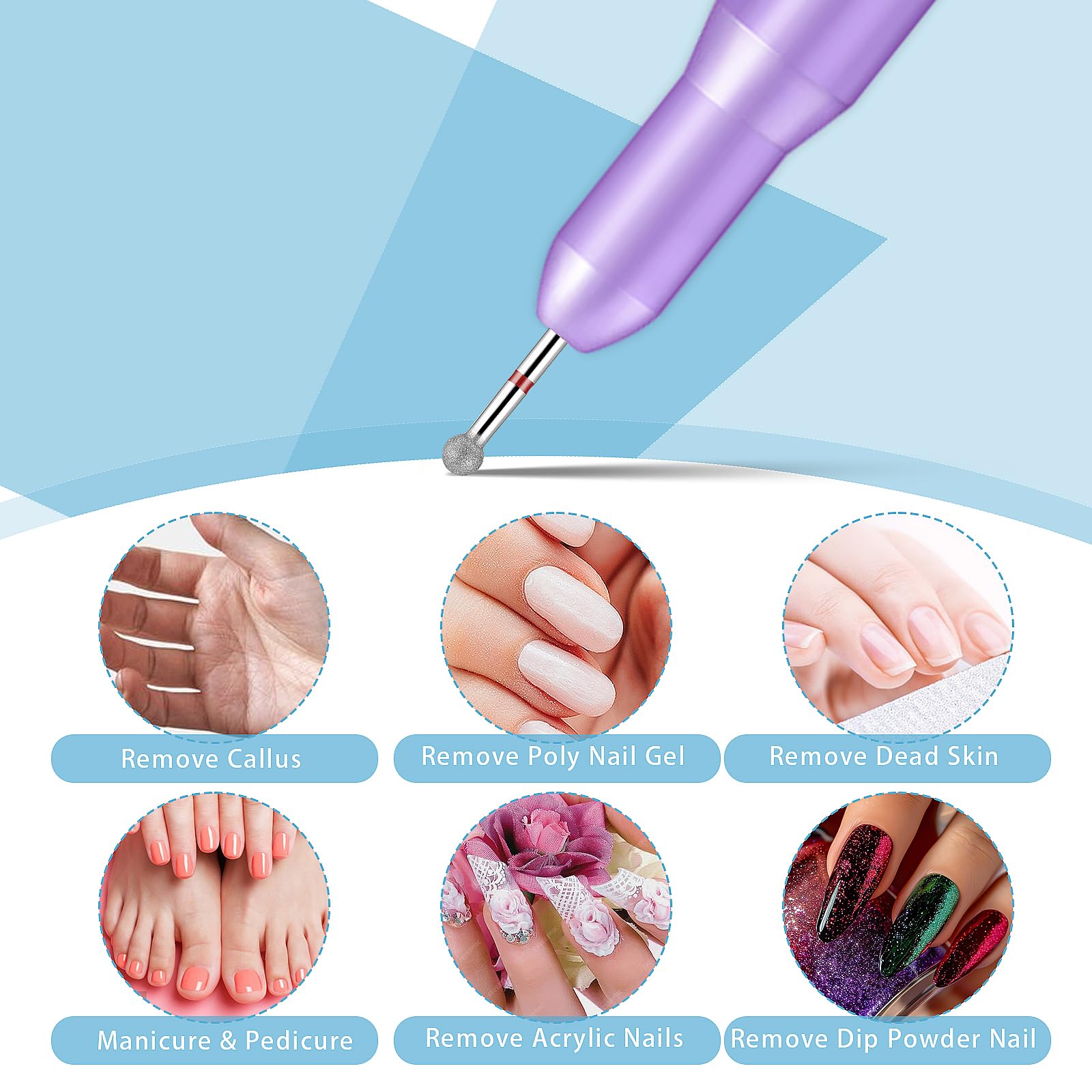 Brocas de uñas para limpiar cutículas, 1 pieza de rebabas de cabeza de bola de diamante, brocas profesionales de manicura de piel muerta, herramientas de manicura de eliminación de seguridad 7