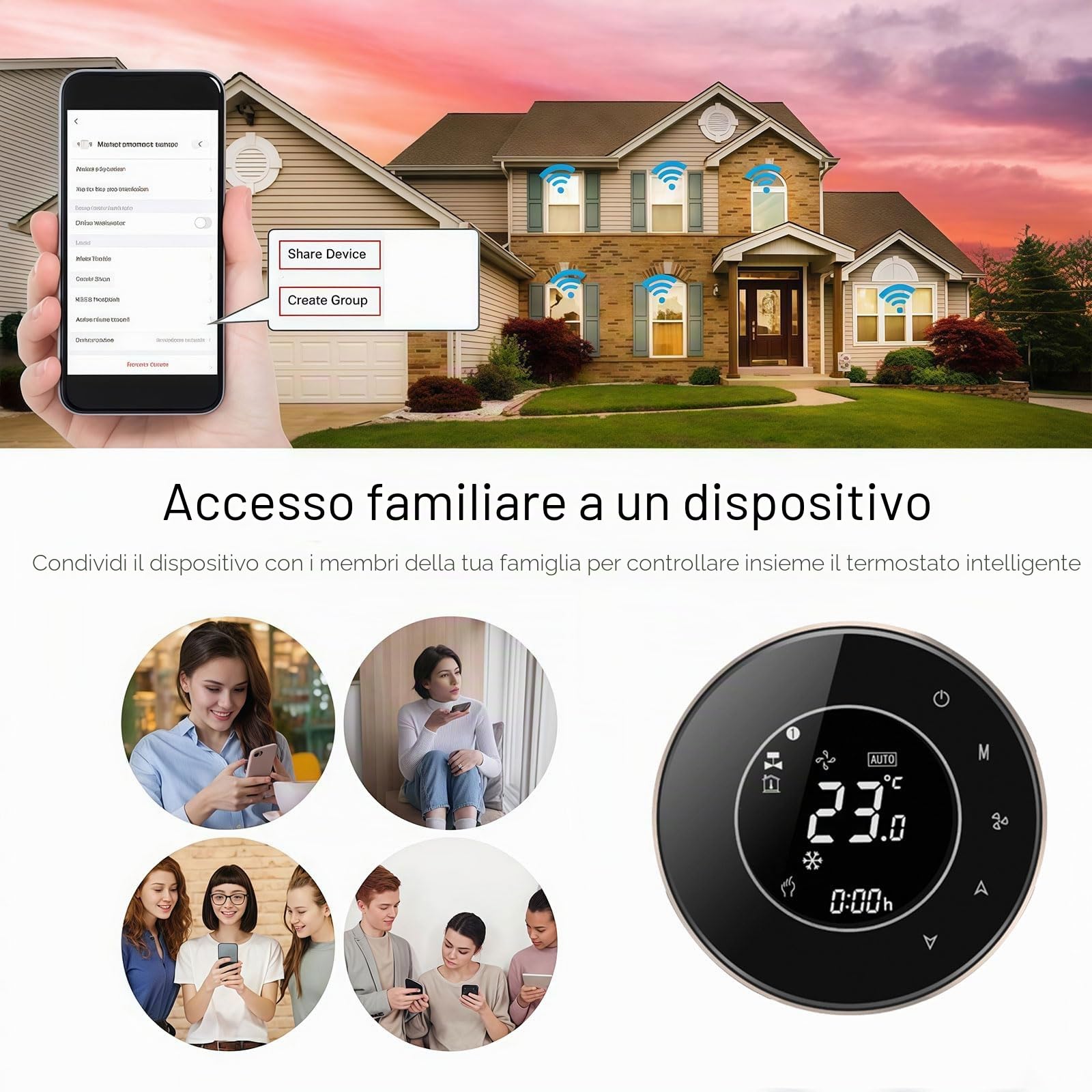 6000 Serie Wi-Fi Termostato- Termostato Touchscreen Programmabile per Riscaldamento o Raffreddamento - Controllo Remoto da Cellulare Compatibile con Alexa, Google Home e IFTTT